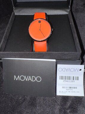 Movado Modern 47 Orange Dial Watch Custom Orange Leather Strap Swiss Made 40mm
